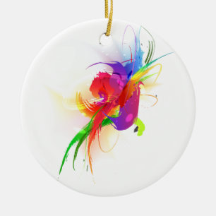 Abstract Rainbow Lorikeet Paint Splatters Ceramic Ornament