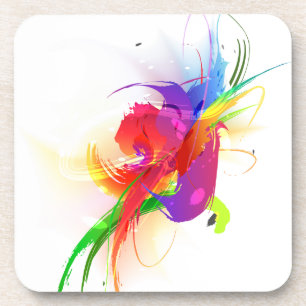 Abstract Rainbow Lorikeet Paint Splatters Coaster