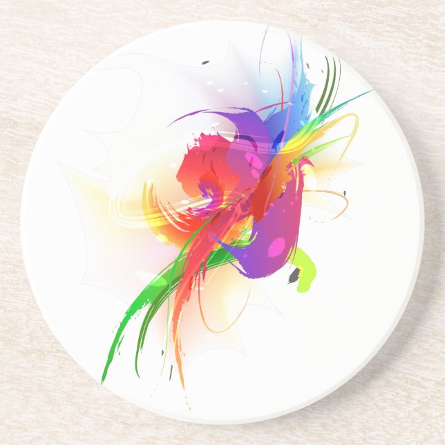Abstract Rainbow Lorikeet Paint Splatters Coaster (Front)