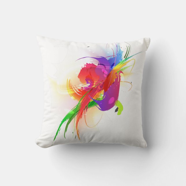 Abstract Rainbow Lorikeet Paint Splatters Cushion (Front)