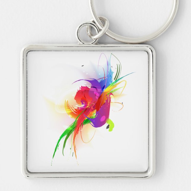 Abstract Rainbow Lorikeet Paint Splatters Key Ring (Front)