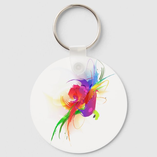 Abstract Rainbow Lorikeet Paint Splatters Key Ring (Front)