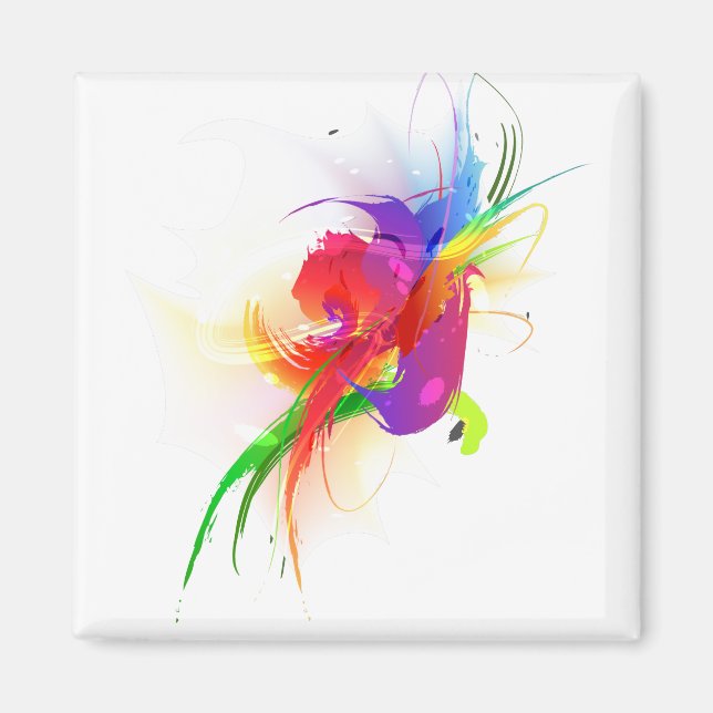 Abstract Rainbow Lorikeet Paint Splatters Magnet (Front)