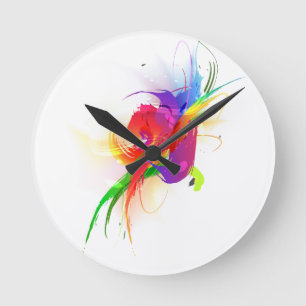 Abstract Rainbow Lorikeet Paint Splatters Round Clock