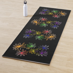 Abstract Rainbow Luminescent flowers on black Yoga Mat