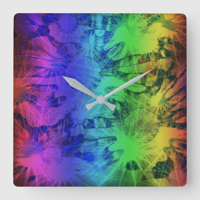 Abstract Rainbow Meadow Design Square Wall Clock (Front)