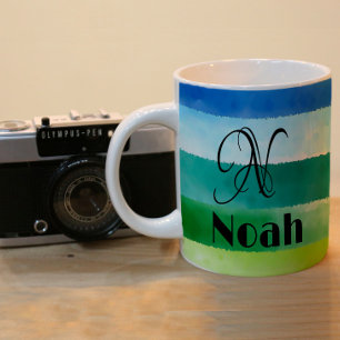 Abstract rainbow  name initial monogram coffee mug