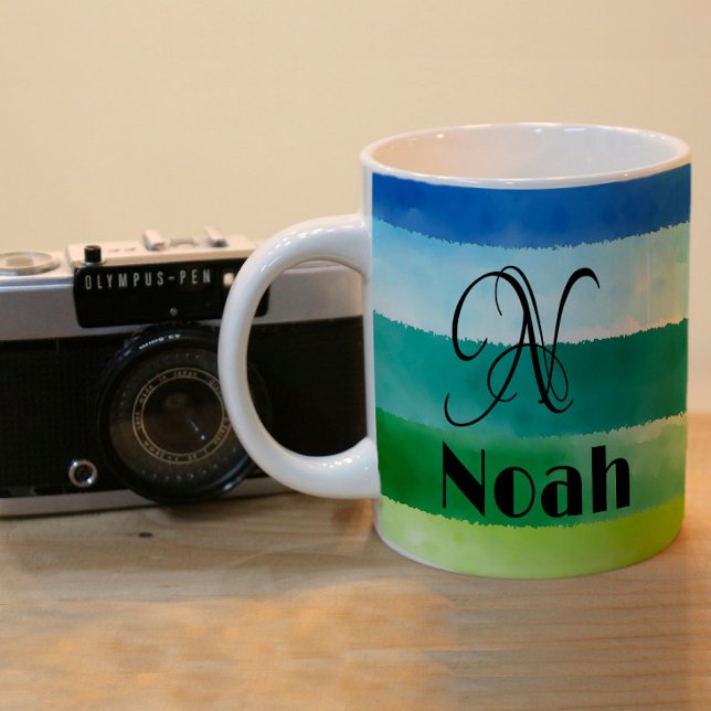 Abstract rainbow  name initial monogram coffee mug (Creator Uploaded)
