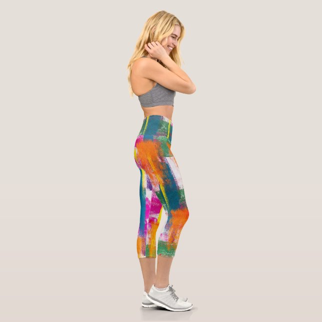 Abstract Rainbow Paint Pattern Capri Leggings (Right)