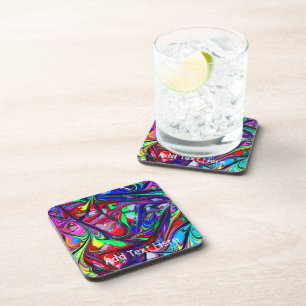 Abstract Rainbow Paint Swirl Pattern Coaster