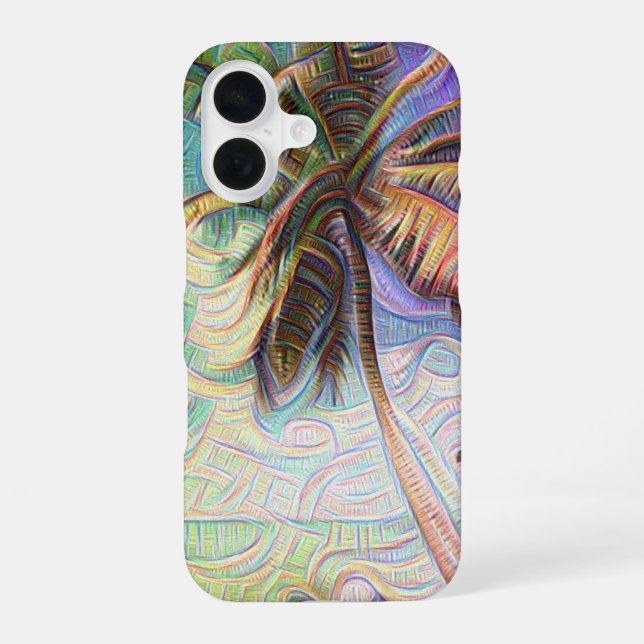 Abstract Rainbow Palm Tree iPhone 16 Case (Back)