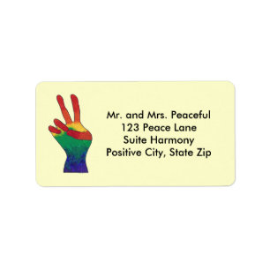 Abstract rainbow peace hand sign address labels