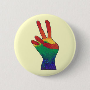 Abstract rainbow peace hand sign custom buttons