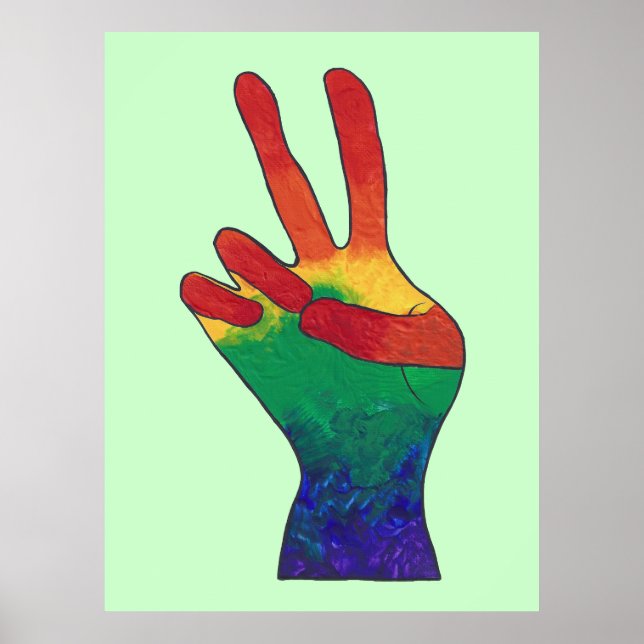 Abstract rainbow peace hand sign custom posters (Front)