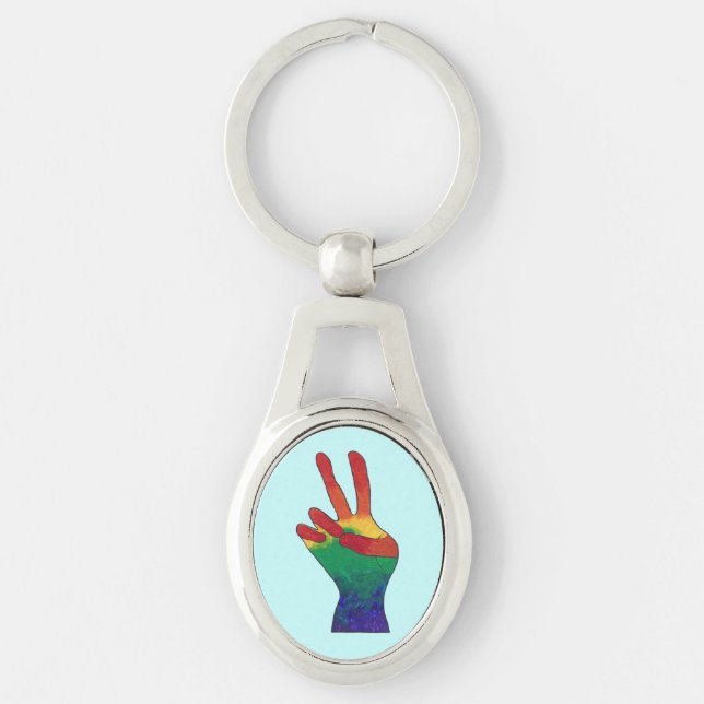 Abstract rainbow peace hand sign keychains (Front)