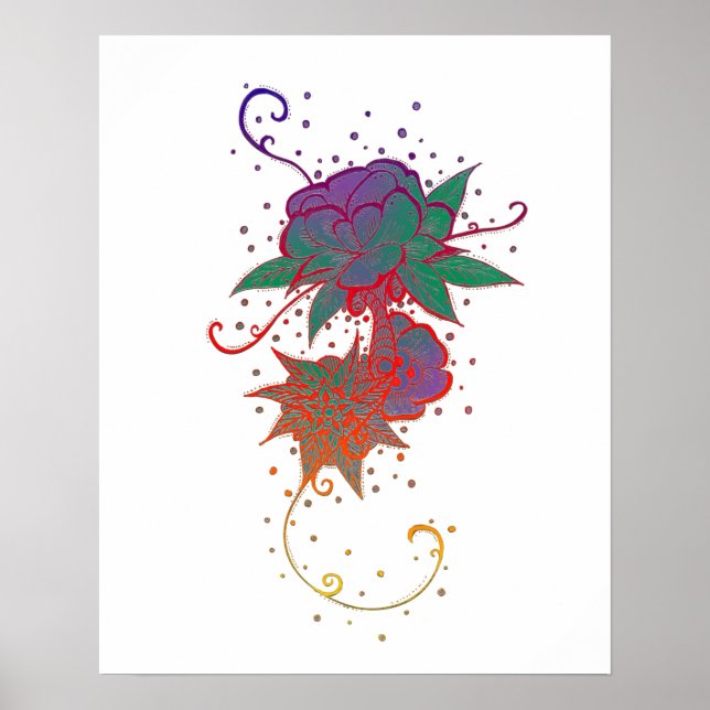 Abstract Rainbow Rose Tattoo Poster (Front)