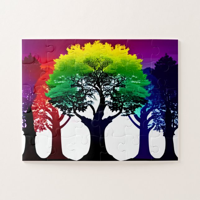 Abstract Rainbow Spectrum of Fall Trees Collage Jigsaw Puzzle (Horizontal)
