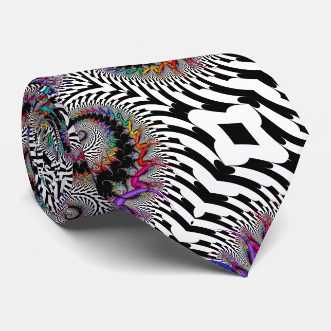Abstract Rainbow Spiral Black White Fractal Art Tie (Rolled)