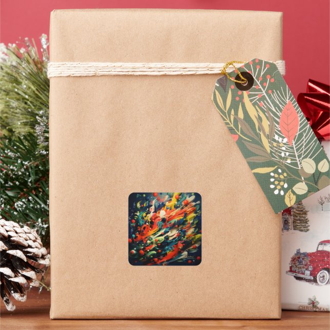 Abstract Rainbow Splash Rhapsody Art Square Sticker (Holiday)