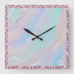 Abstract Rainbow Texture and Pink Crystal Square Wall Clock