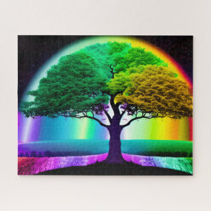 Abstract Rainbow Tree of Life Silhouette Art Jigsaw Puzzle