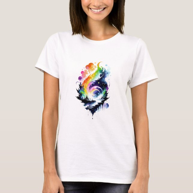 Abstract Rainbow Watercolor Fantasy Landscape T-Shirt (Front)