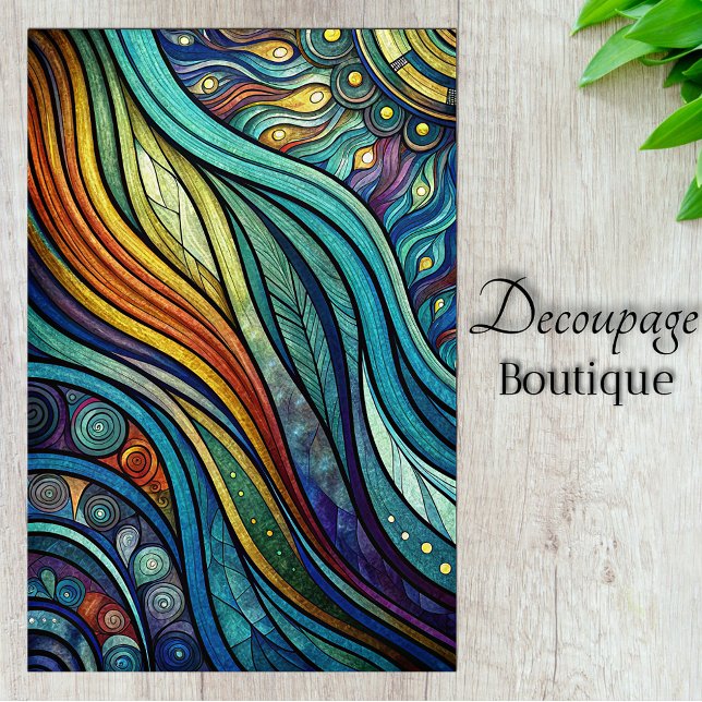 Abstract Rainbow Waves Colourful Decoupage Tissue Paper (Abstract Flowing Waves Decoupage Tissue Paper)