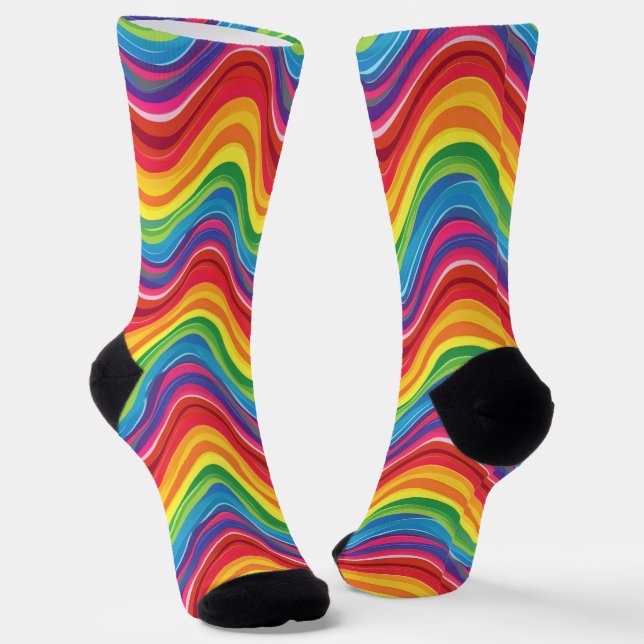 Abstract Rainbow Waves Socks (Angled)