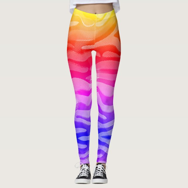 Abstract Rainbow Yellow, Red, Pink, Blue Leggings (Front)