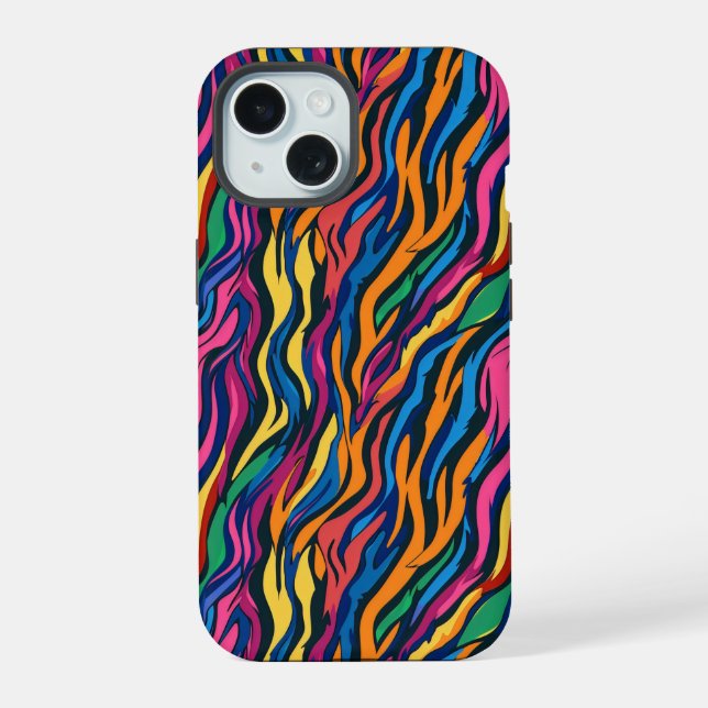 Abstract Rainbow Zebra Pattern iPhone 15 Case (Back)