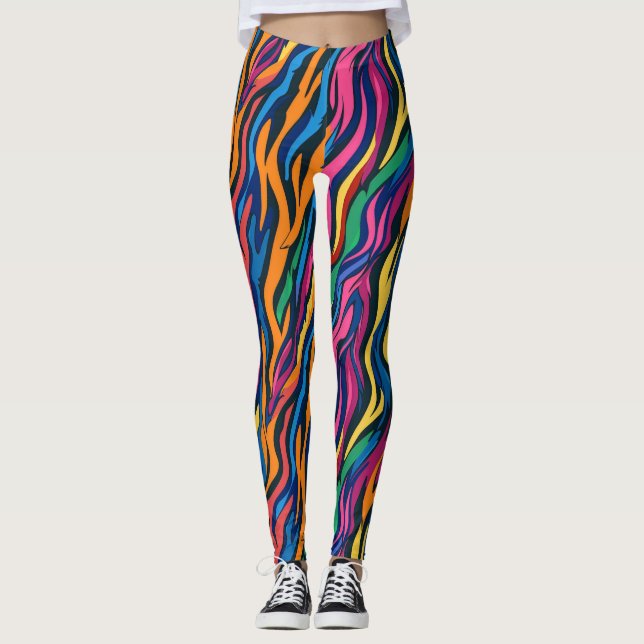 Abstract Rainbow Zebra Pattern Leggings (Front)