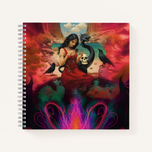 Abstract Raven Skull Occult Dark Witchy AI Art Notebook