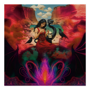 Abstract Raven Skull Witchy AI Art Semi-Gloss Poster