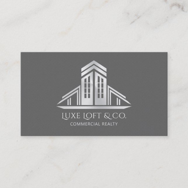 Abstract Real Estate Logo | Gray  Business Card (Front)