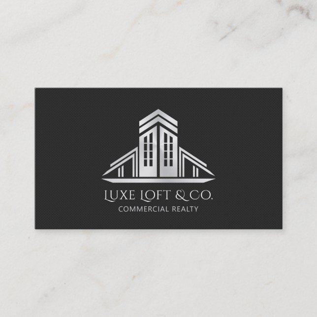 Abstract Real Estate Logo | Silver Business Card (Front)
