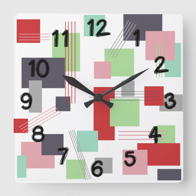 Abstract Rectangles and Lines  Square Wall Clock (Front)