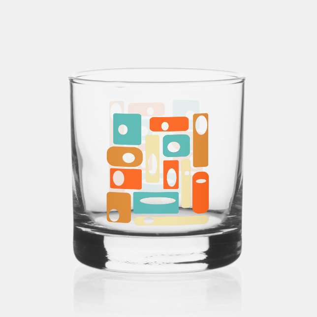 Abstract Rectangles Atomic Era Mid Century Modern Whiskey Glass (Front)