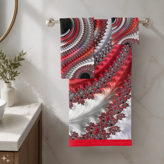 Abstract Red and Black Gradient Spiral Fractal Bath Towel Set (Creator Uploaded)
