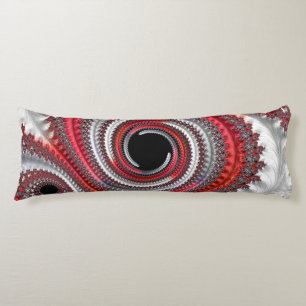 Abstract Red and Black Gradient Spiral Fractal Body Cushion