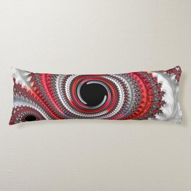 Abstract Red and Black Gradient Spiral Fractal Body Cushion (Front)