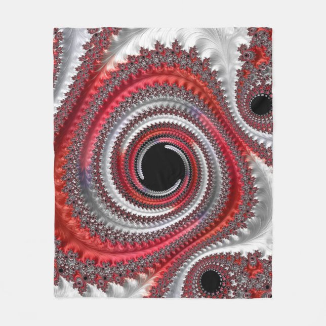 Abstract Red and Black Gradient Spiral Fractal Fleece Blanket (Front)