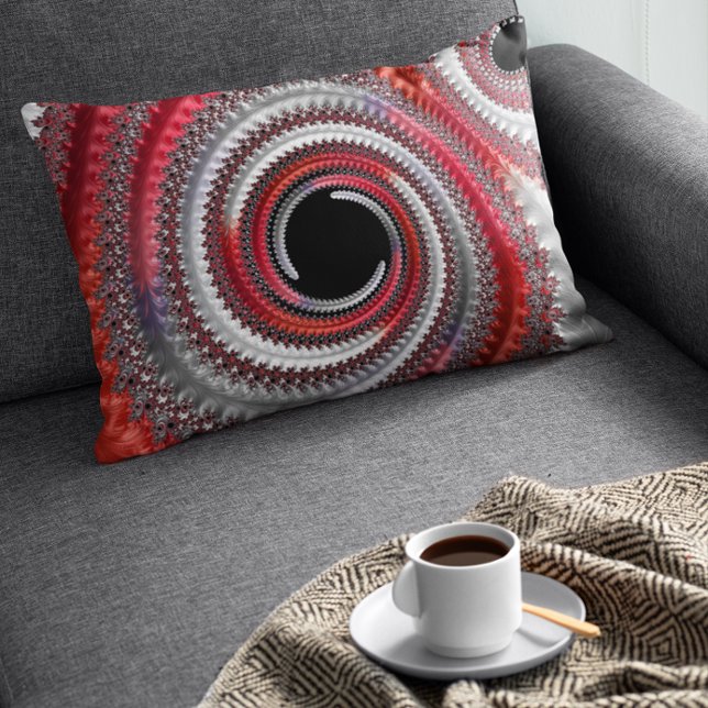 Abstract Red and Black Gradient Spiral Fractal Lumbar Cushion (Creator Uploaded)