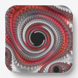 Abstract Red and Black Gradient Spiral Fractal Paper Plate