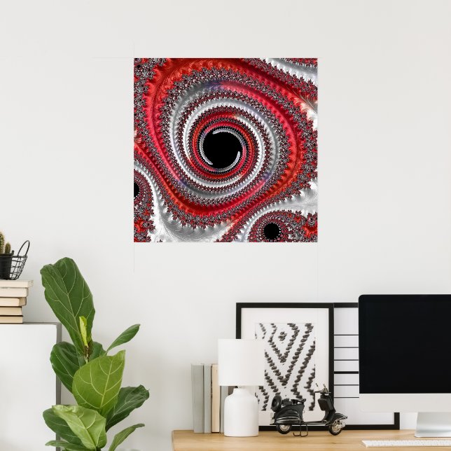 Abstract Red and Black Gradient Spiral Fractal Poster (Home Office)