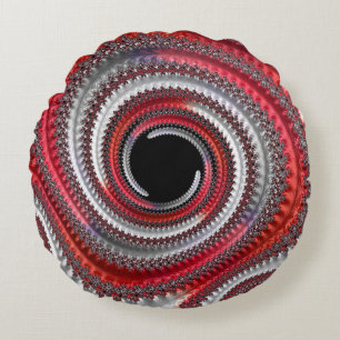 Abstract Red and Black Gradient Spiral Fractal Round Cushion