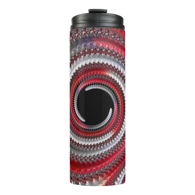 Abstract Red and Black Gradient Spiral Fractal Thermal Tumbler (Front)