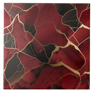 Abstract Red and Black Marble Effect Ceramic Tile