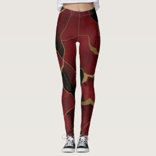 Abstract Red and Black Marble Effect Leggings