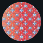 Abstract red and blue Christmas snowflakes Classic Round Sticker<br><div class="desc">Abstract blue and white Christmas snowflakes pattern on a red background. Need more? Check out other holiday designs at my store! Cheers! :)</div>