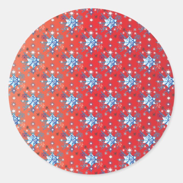 Abstract red and blue Christmas snowflakes Classic Round Sticker (Front)
